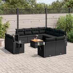 vidaXL Salon de jardin 12 Pièces avec coussins noir résine tressée