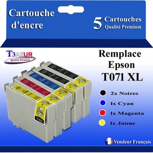 T3AZUR- 5x Cartouches Compatibles avec Epson T0711 remplace Epson Stylus 7DX4000 DX4050 DX4400 DX4450 DX5000 DX5050 DX6000 DX6050