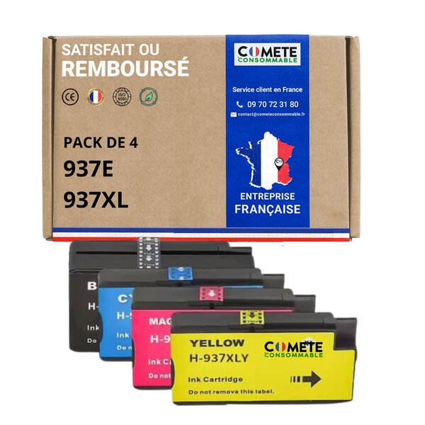937XL 937e - 4 cartouches compatibles pour HP 937XL 937e - COMETE