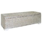 vidaXL Boîte de rangement Blanc 110 cm Rotin kubu naturel et acajou