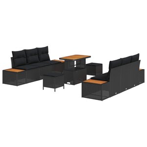 vidaXL Ensemble de canapé de jardin avec coussin 9 Pièces Noir