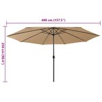 vidaXL Parasol de jardin avec lumières LED et mât en métal 400cm taupe