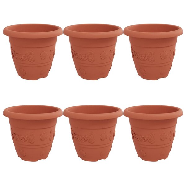 vidaXL Pot à fleurs rond 6 Pièces Rouge brique Ø 26 x 21 5 cm Plastique