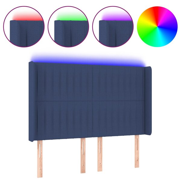 vidaXL Tête de lit à LED Bleu 147x16x118/128 cm Tissu