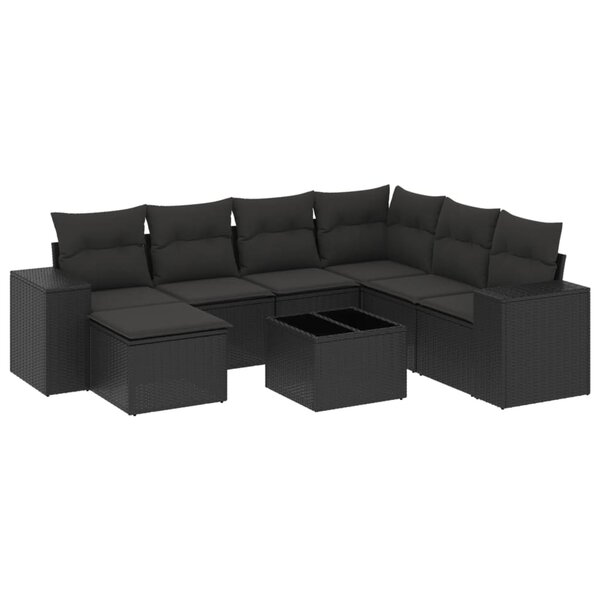 vidaXL Salon de jardin 8 Pièces avec coussins noir résine tressée