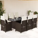 vidaXL Ensemble à manger de jardin et coussins 9 Pièces marron poly rotin