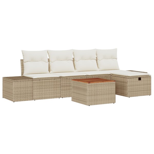 vidaXL Ensemble de canapé de jardin 6 pièces avec coussins beige en poly rotin