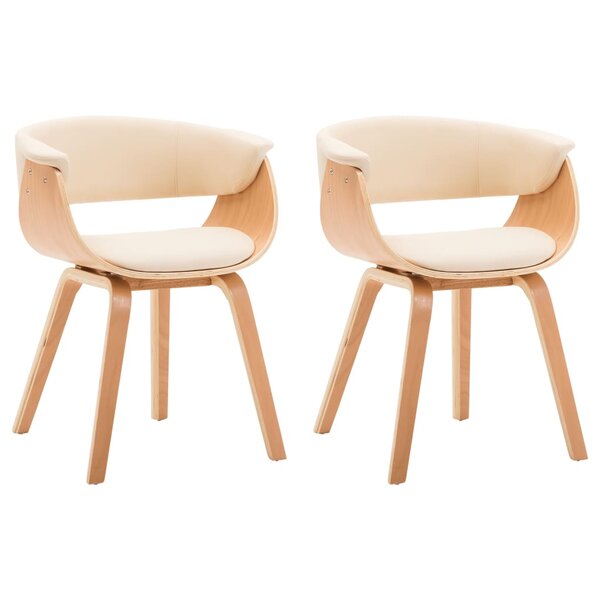 vidaXL Chaises à manger lot de 2 crème bois courbé et similicuir