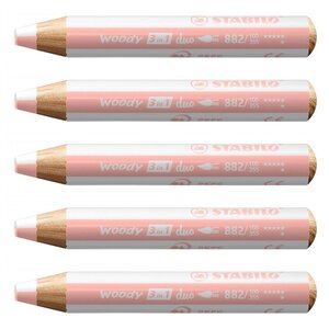 Crayon multi-talents woody 3 in 1 duo blanc-abricot x 5 STABILO