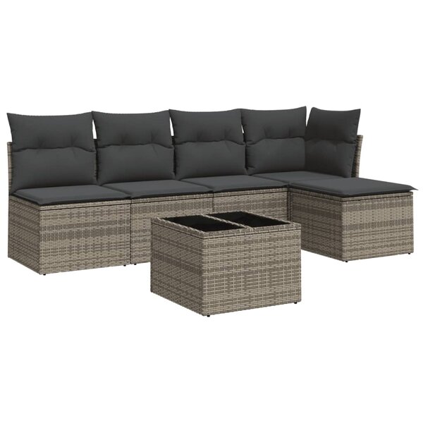vidaXL Salon de jardin 6 Pièces avec coussins gris résine tressée