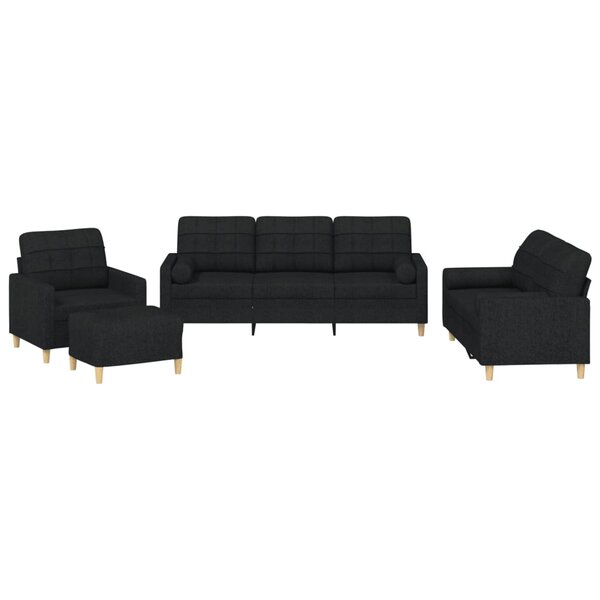 vidaXL Ensemble de canapés 4 Pièces avec coussins noir tissu