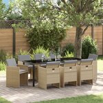 vidaXL Ensemble de salle à manger de jardin de 9 pièces avec coussins en rattan poly beige