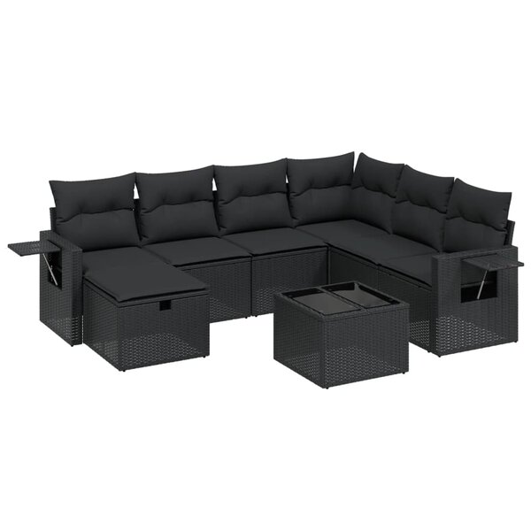 vidaXL Salon de jardin 8 Pièces avec coussins noir résine tressée