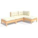 vidaXL Salon de jardin 4 Pièces avec coussins crème Bois de pin massif
