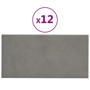 vidaXL Panneaux muraux 12 Pièces Gris clair 30x15 cm Velours 0 54 m²