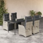 vidaXL Ensemble à manger de jardin et coussins 5 Pièces gris clair rotin