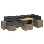vidaXL Salon de jardin 8 Pièces avec coussins gris résine tressée