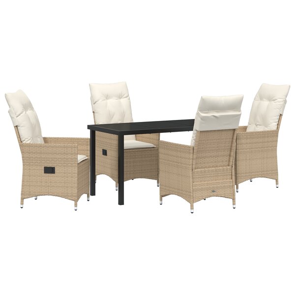 vidaXL Ensemble de salle à manger de jardin 5 pièces avec coussins beige rattan poly
