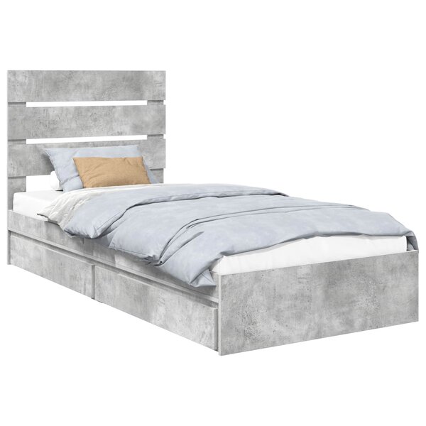 vidaXL Lit de Rangement Gris béton 90 x 190 cm Bois d'ingénierie