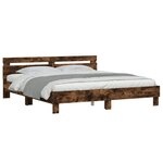 vidaXL Cadre de lit avec tête de lit et LED chêne fumé 160x200 cm