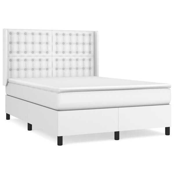 vidaXL Sommier à lattes de lit avec matelas Blanc 140x190cm Similicuir