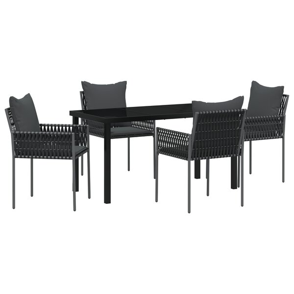 vidaXL Ensemble de salle à manger de jardin 5 pièces avec coussins noirs en poly rattan