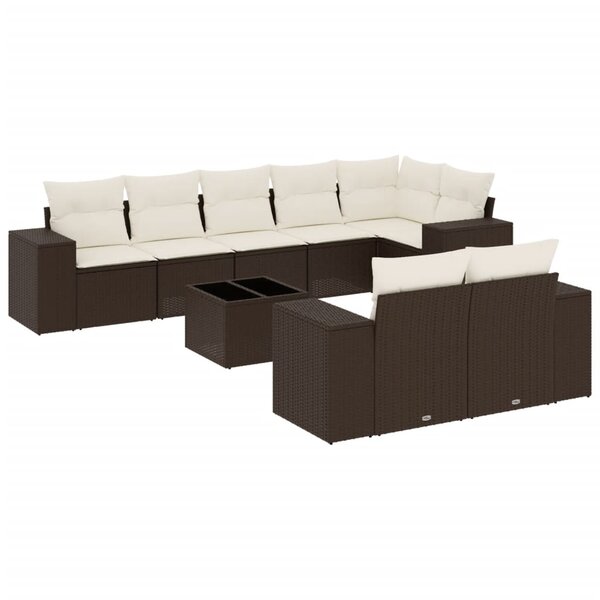 vidaXL Salon de jardin avec coussins 9 Pièces marron résine tressée