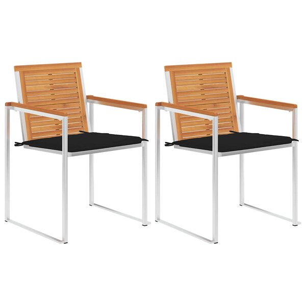 vidaXL Chaises de jardin avec coussins lot de 2 Acacia solide et acier
