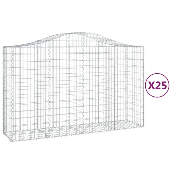 vidaXL Paniers à gabions arqués 25 Pièces 200x50x120/140 cm Fer galvanisé