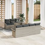 Ensemble de 8 pièces de sofa de jardin avec coussins gris clair en poly rotin