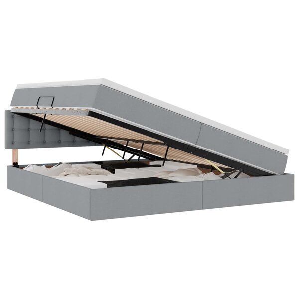 vidaXL Lit de rangement LED avec matelas Gris clair 200 x 200 cm Tissu