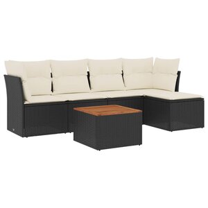 vidaXL Salon de jardin 6 Pièces avec coussins noir résine tressée