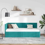 vidaXL Cadre de lit d'angle Turquoise 90 x 200 cm Velours