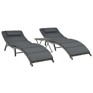vidaXL Salon de jardin pliable 3 Pièces Résine tressée Gris