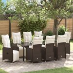 vidaXL Set de salle à manger de jardin de 9 pièces avec coussins marron en poly rattan