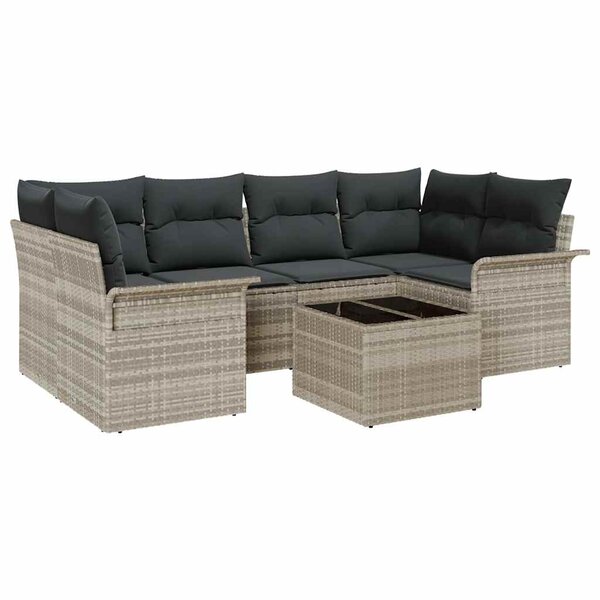 vidaXL Ensemble de canapé de jardin 7 Pièces Gris clair Poly rotin
