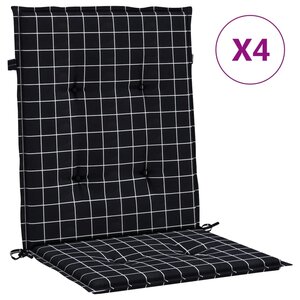 vidaXL Coussins de chaise à dossier bas lot de 4 noir à carreaux tissu