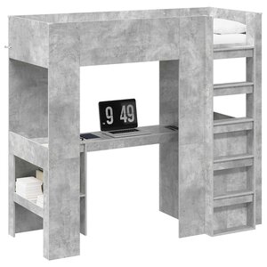 vidaXL Cadre de lit superposé avec bureau Gris béton 75 x 190 cm