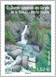 Timbre - Chemin suspendu des Gorges de la Diosaz - Haute-Savoie - Lettre Verte