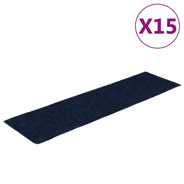 vidaXL Tapis d'escalier autocollants Rectangulaire 15 Pièces 76x20cm Bleu