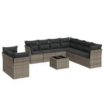 vidaXL Salon de jardin avec coussins 10 Pièces gris résine tressée