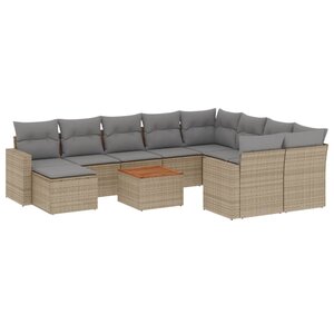vidaXL Salon de jardin 11 Pièces avec coussins beige résine tressée