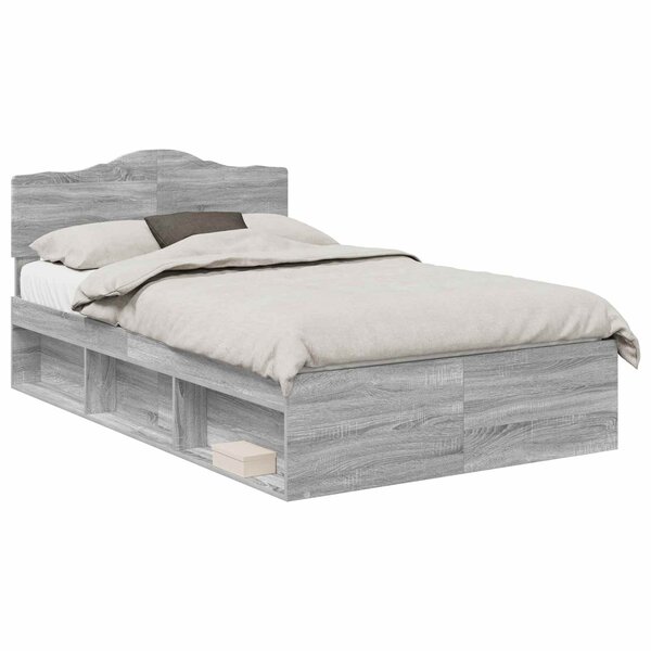vidaXL Cadre de lit Gris Sonoma 135 x 190 cm Bois de pin massif