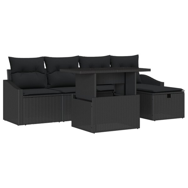 vidaXL Ensemble de Canapés de Jardin de 6 pièces avec Coussins Noir Poly Rattan
