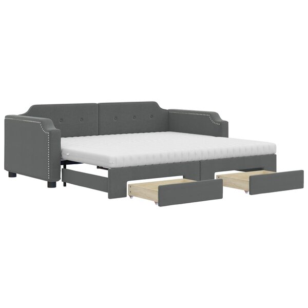 vidaXL Lit de jour avec gigogne et tiroirs gris foncé 90x190 cm tissu
