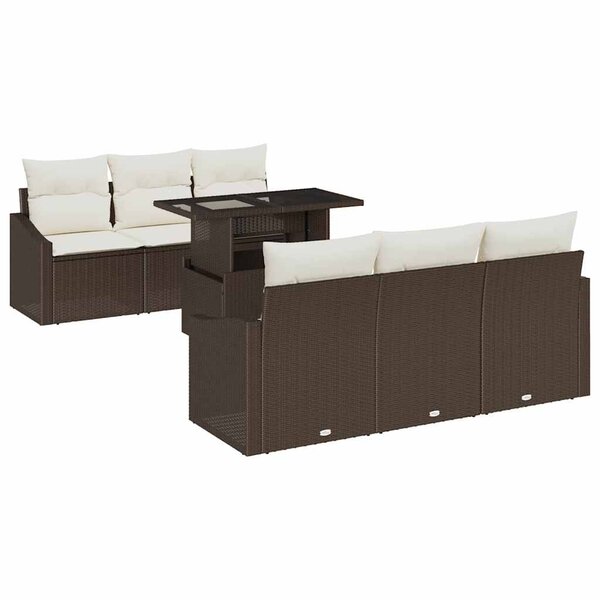 vidaXL Ensemble de canapé de jardin avec coussin 7 Pièces Marron et crème