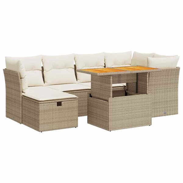 vidaXL Salon de jardin avec coussins 7 Pièces beige résine tressée acacia