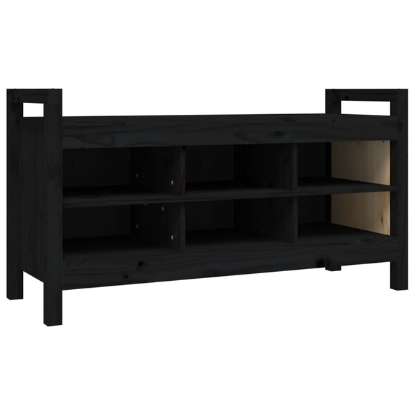 Banc banquette d'entrée 110 x 40 x 60 cm bois de pin massif noir 02_0010799