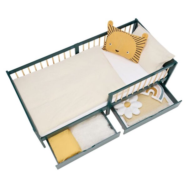Lit simple 90x200 matelas 2 tiroirs vert enfant