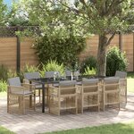 Ensemble de salle à manger de jardin 9 pièces vidaXL avec coussins Beige Poly Rotin